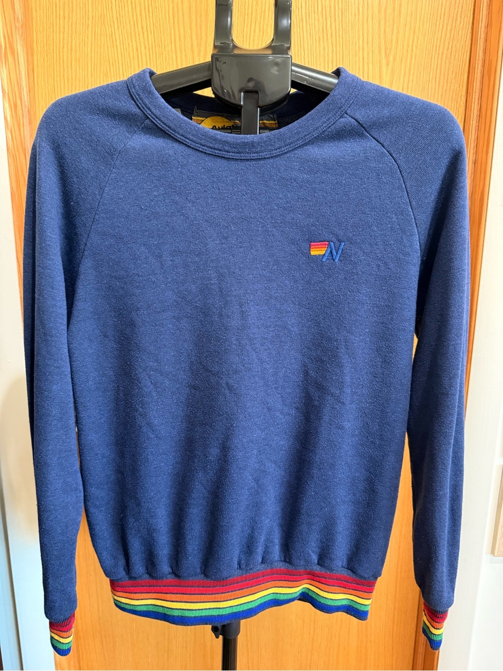 Aviator Nation Navy Crewneck Sweater with Rainbow Trim